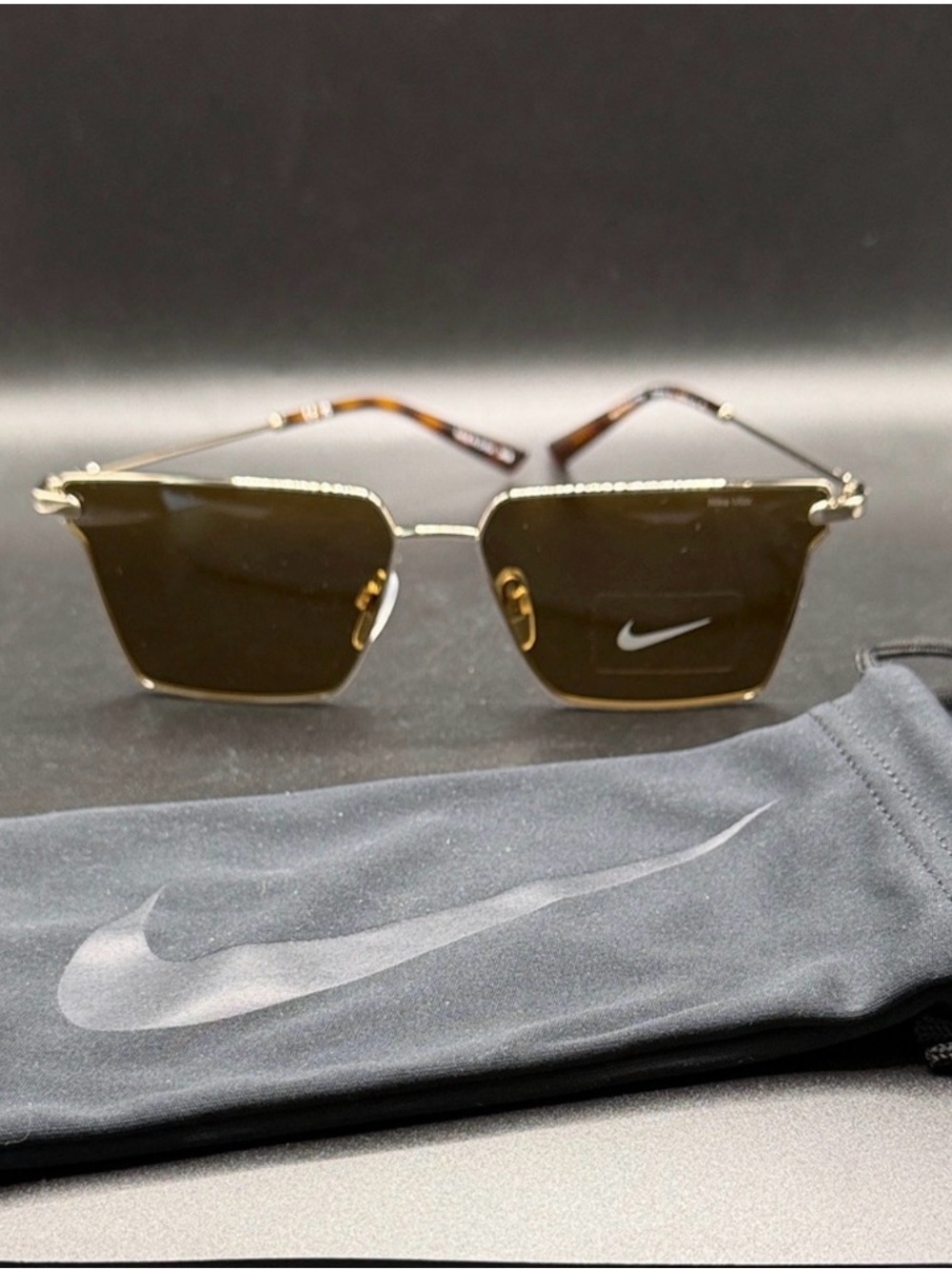 Nike  FLAIR Gold Frame Sunglasses with Dark Brown Lenses